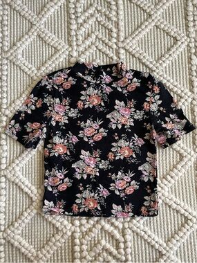 F21 Floral Crop Short Sleeve Top S
